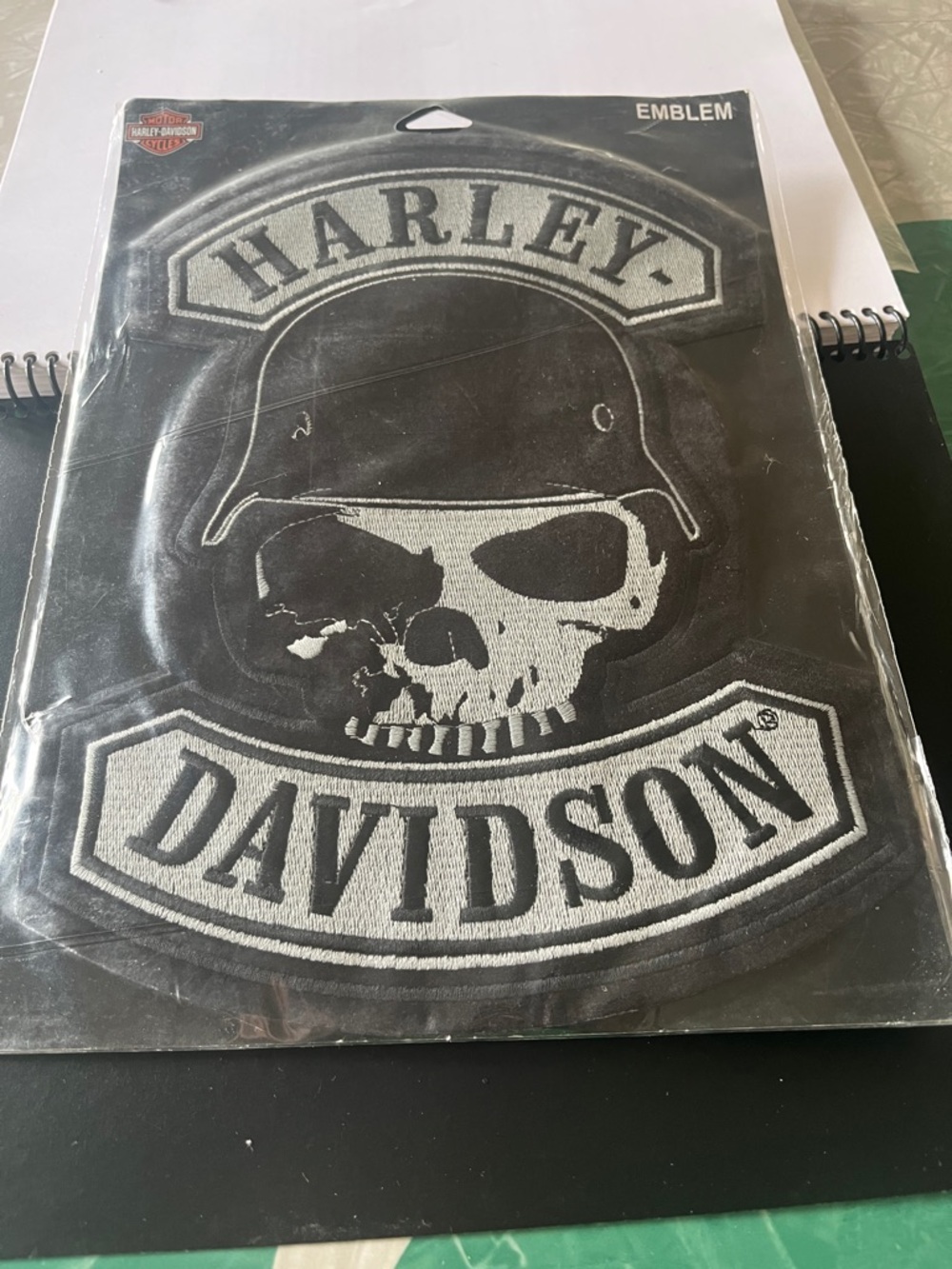 New Harley-Davidson Black and White Skull Helmet Emblem Patch
